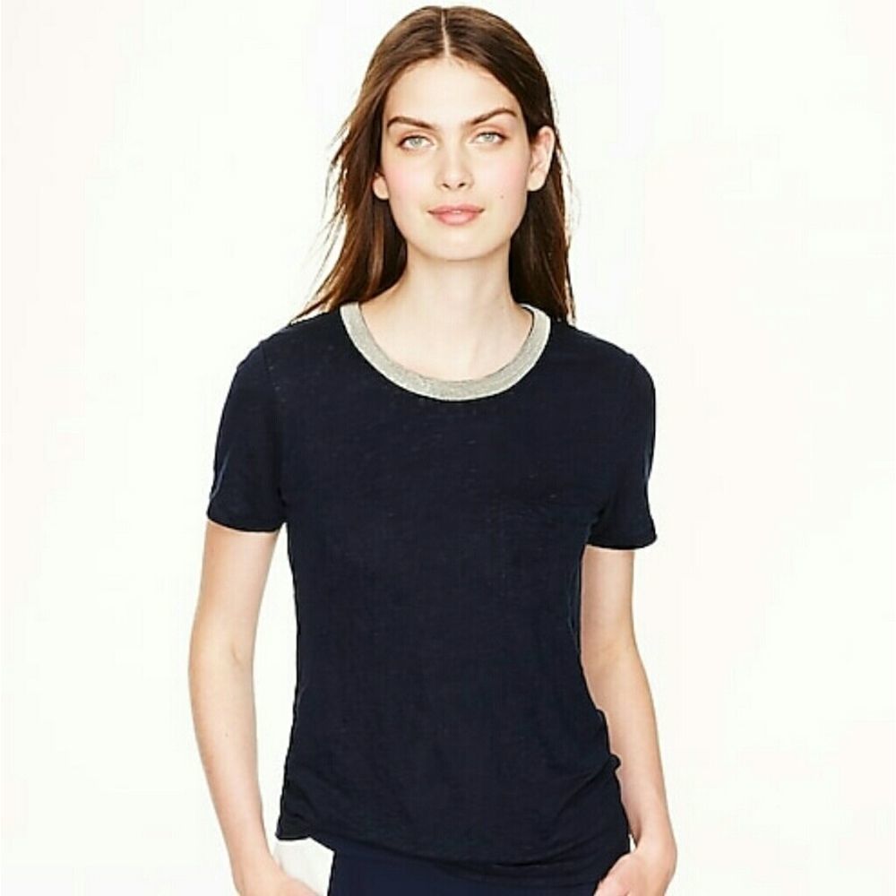 J. Crew Silver Necked Top Size Medium - Picture 2 of 8
